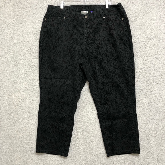 Catherines Denim - Floral Faux Velvet Pull On Pants Size 22WP Stretch Evening Casual Catherines